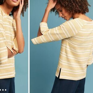 ANTHROPOLOGIE Striped Flared-Sleeve Top mustard and cream color size XL